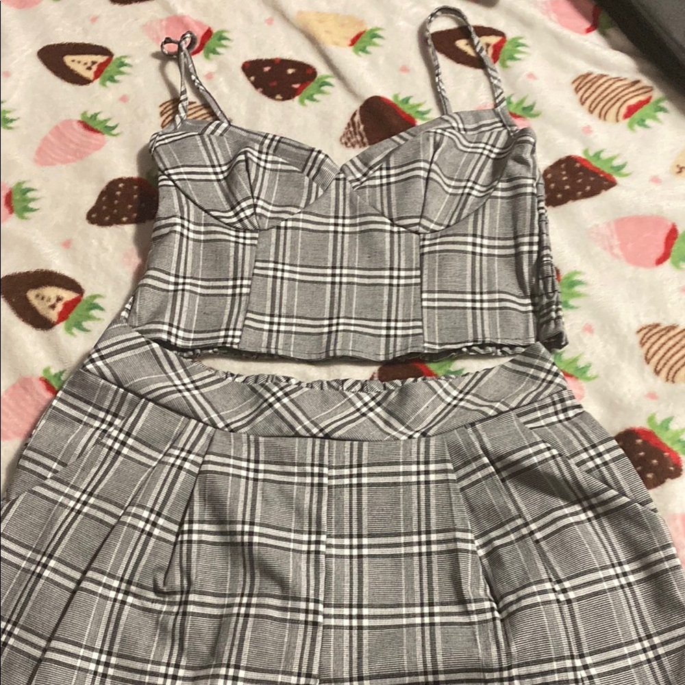 Gray Plaid Two-Piece Set